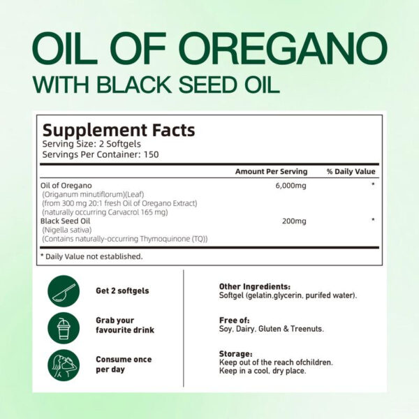 Oil of Oregano with Black Seed Oil 300 Capsules | Natural Antioxidants | Nutritional Support | Highly Effective Botanicals Dietary Healthcare Supplement - 图片 7
