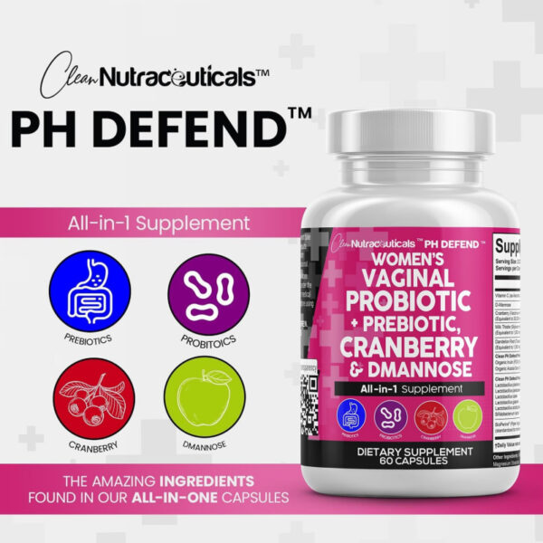 Clean Nutraceuticals Vaginal Probiotics for Women   Prebiotics 20 Billion Cranberry Pills 30,000mg w/D-Mannose 500 mg for Urinary Tract Health pH Balance - for Vaginal Health Supplements Pills - 图片 6