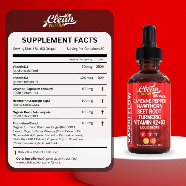 Cayenne Pepper Supplement Liquid Drops + Hawthorn Berry, Vitamin D3 K2 Organic Beet Root Powder, Ceylon Cinnamon, Turmeric Curcumin, Panax Ginseng - 图片 3