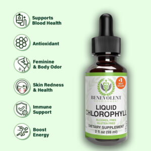Liquid Chlorophyll Drops for Blood Health & Antioxidant Support | Alcohol-Free, Gluten-Free Supplement for Immune Boost, Skin Health & Body Odor Control – 2 fl oz (59mL)