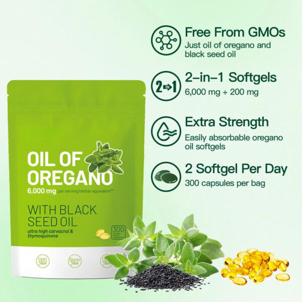 Oil of Oregano with Black Seed Oil 300 Capsules | Natural Antioxidants | Nutritional Support | Highly Effective Botanicals Dietary Healthcare Supplement - 图片 6