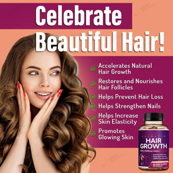 120 capsules，24-in-1 Advanced Hair Growth Vitamins | Biotin 10,000mcg, Collagen, Patented OptiMSM, goMCT, Saw Palmetto | Naturally Regrow Stronger & Healthier Hair, Skin and Nails | Stops Hair Loss | 60 Day Supply - 图片 2