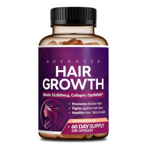 120 capsules，24-in-1 Advanced Hair Growth Vitamins | Biotin 10,000mcg, Collagen, Patented OptiMSM, goMCT, Saw Palmetto | Naturally Regrow Stronger & Healthier Hair, Skin and Nails | Stops Hair Loss | 60 Day Supply