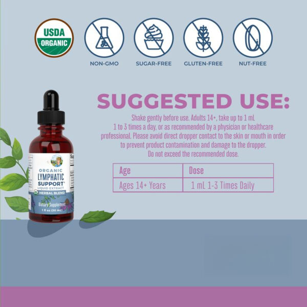 Lymphatic Support Herbal Blend Liquid Drops - USDA Organic Lymphatic Cleanse - Echinacea & Elderberry - Blue Vervain - Vegan - 30 Servings - 图片 6