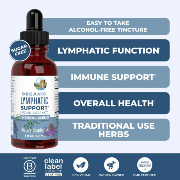 Lymphatic Support Herbal Blend Liquid Drops - USDA Organic Lymphatic Cleanse - Echinacea & Elderberry - Blue Vervain - Vegan - 30 Servings - 图片 2