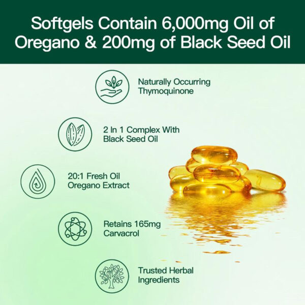 Oil of Oregano with Black Seed Oil 300 Capsules | Natural Antioxidants | Nutritional Support | Highly Effective Botanicals Dietary Healthcare Supplement - 图片 2