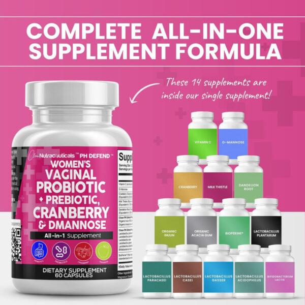 Clean Nutraceuticals Vaginal Probiotics for Women   Prebiotics 20 Billion Cranberry Pills 30,000mg w/D-Mannose 500 mg for Urinary Tract Health pH Balance - for Vaginal Health Supplements Pills - 图片 3