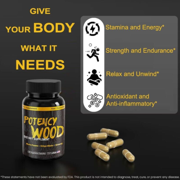【1pack】Potency Wood Ginseng Ashwagandha GingkoTribulus,Herbal Supplements 60 Capsules,Adaptogen Energy Stamina lmmune AntioxidantsGut Health - 图片 2