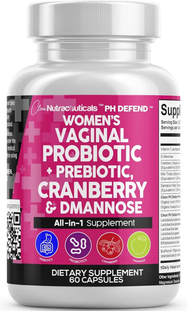 Clean Nutraceuticals Vaginal Probiotics for Women   Prebiotics 20 Billion Cranberry Pills 30,000mg w/D-Mannose 500 mg for Urinary Tract Health pH Balance - for Vaginal Health Supplements Pills - 图片 8