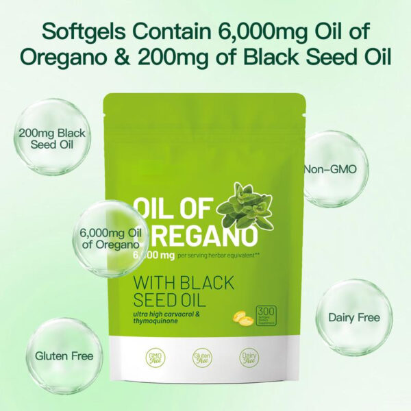 Oil of Oregano with Black Seed Oil 300 Capsules | Natural Antioxidants | Nutritional Support | Highly Effective Botanicals Dietary Healthcare Supplement - 图片 5