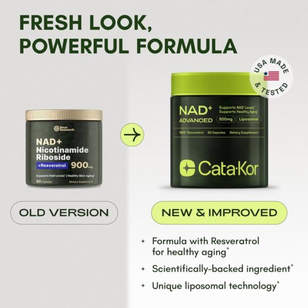 Cata-Kor NAD+ 500mg Anti-Aging Supplement with Resveratrol – Clinically Studied NAD+ Booster for Skin Health, Energy & Cellular Renewal| Liposomal Formula for Enhanced Absorption - 图片 2